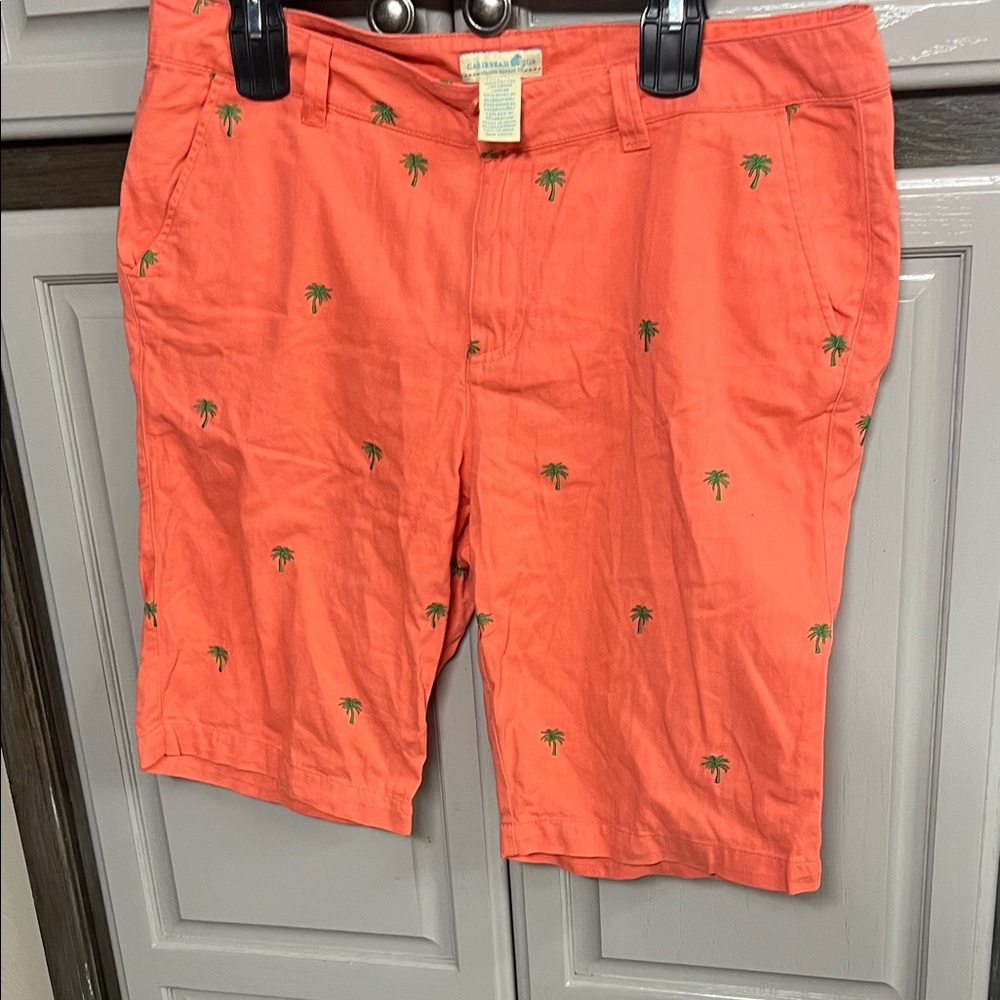 Tommy Bahama Coral Men’s Flat Front Shorts with Green Palm Embroidery